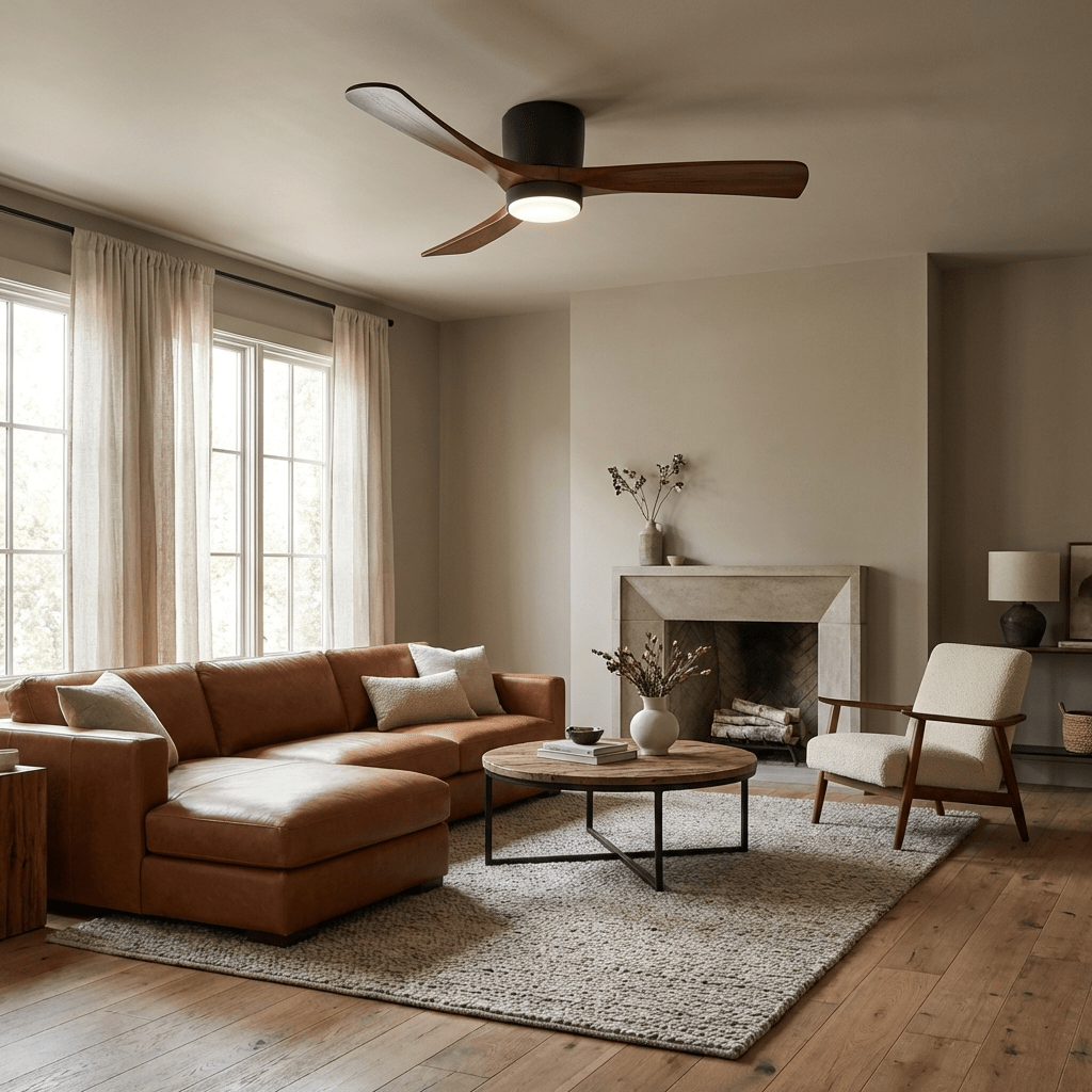Ventilateur de plafond moderne en bois avec lumière LED
