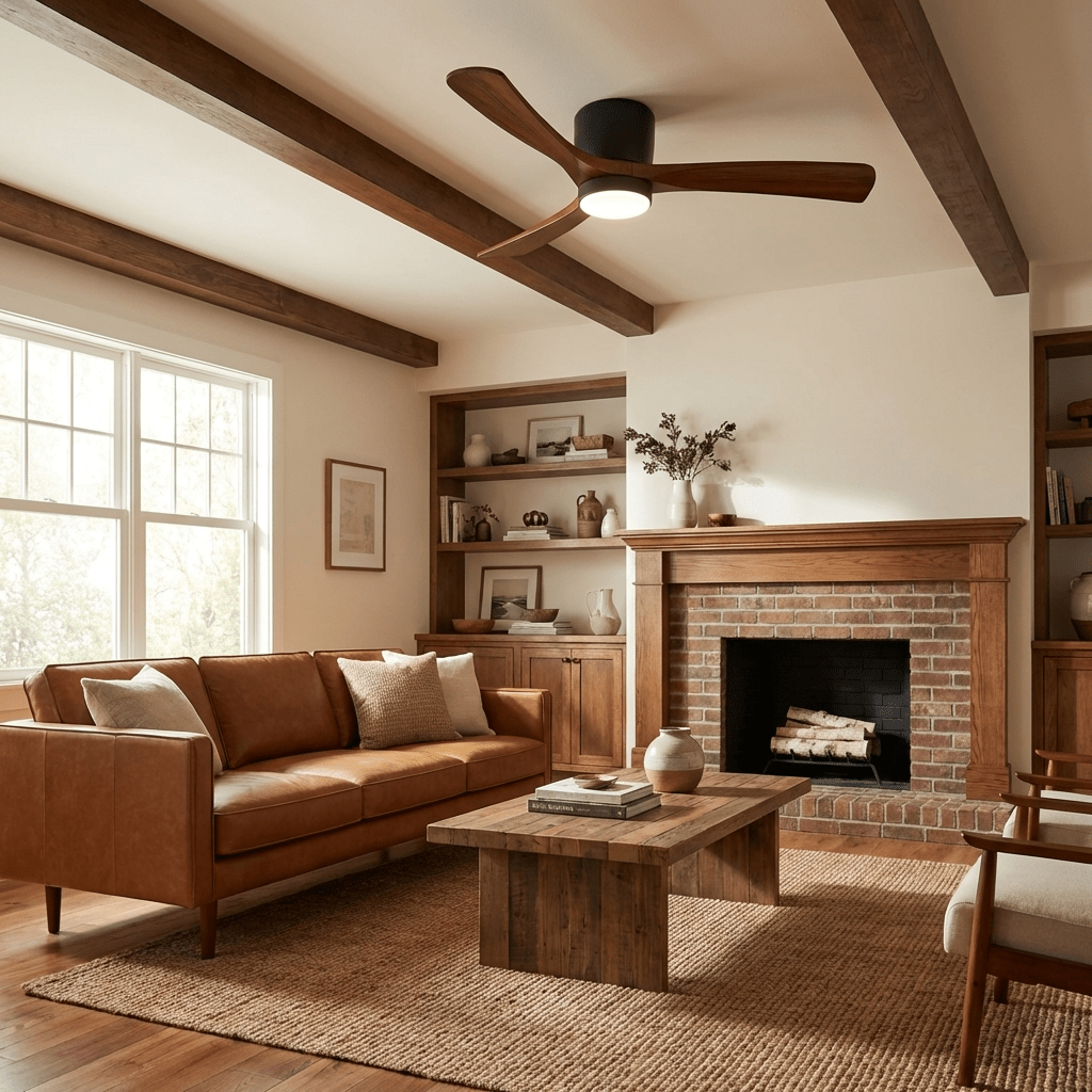 Ventilateur de plafond moderne en bois avec lumière LED