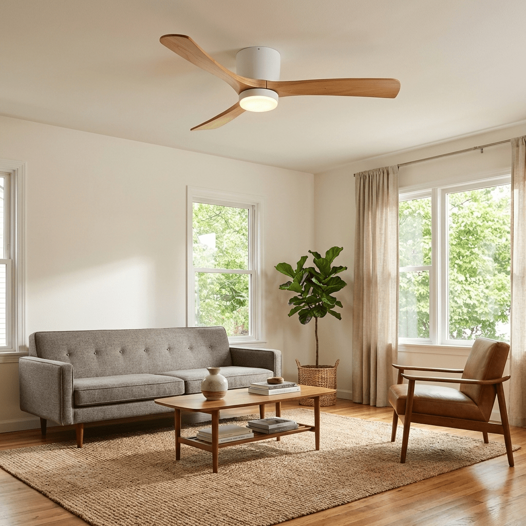 Ventilateur de plafond moderne en bois avec lumière LED