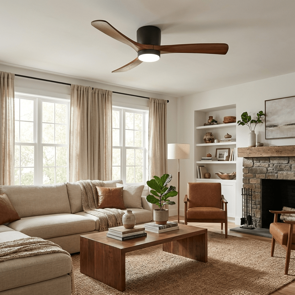 Ventilateur de plafond moderne en bois avec lumière LED