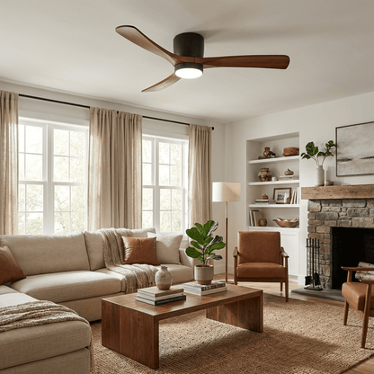 Ventilateur de plafond moderne en bois avec lumière LED