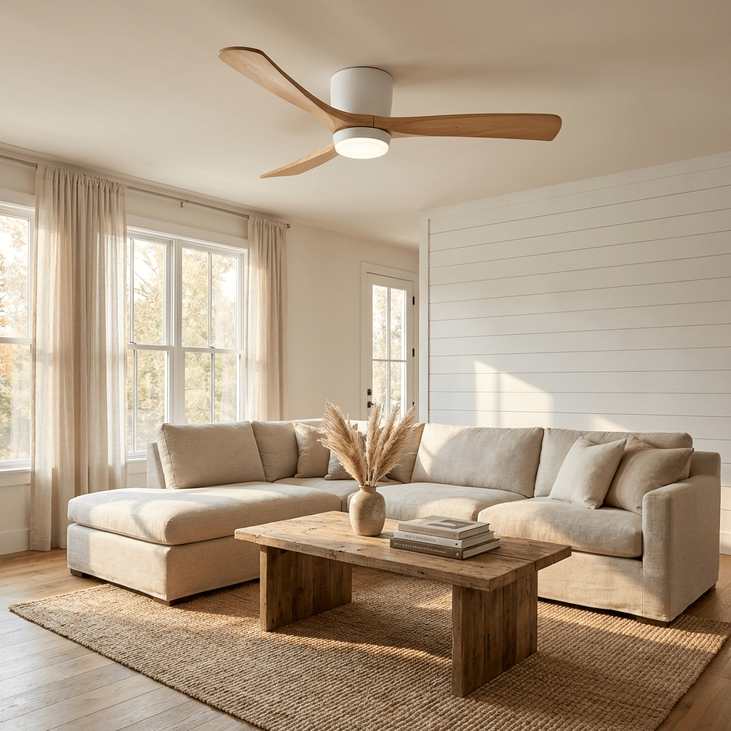 Ventilateur de plafond moderne en bois avec lumière LED