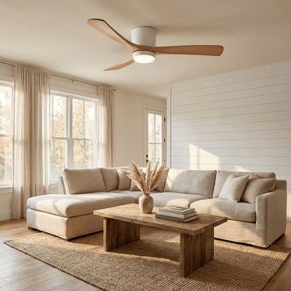 Ventilateur de plafond moderne en bois avec lumière LED