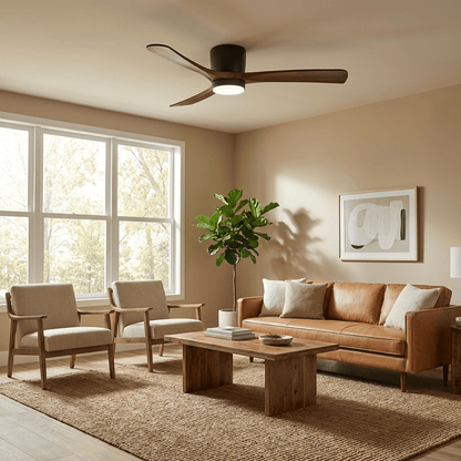 Ventilateur de plafond moderne en bois avec lumière LED