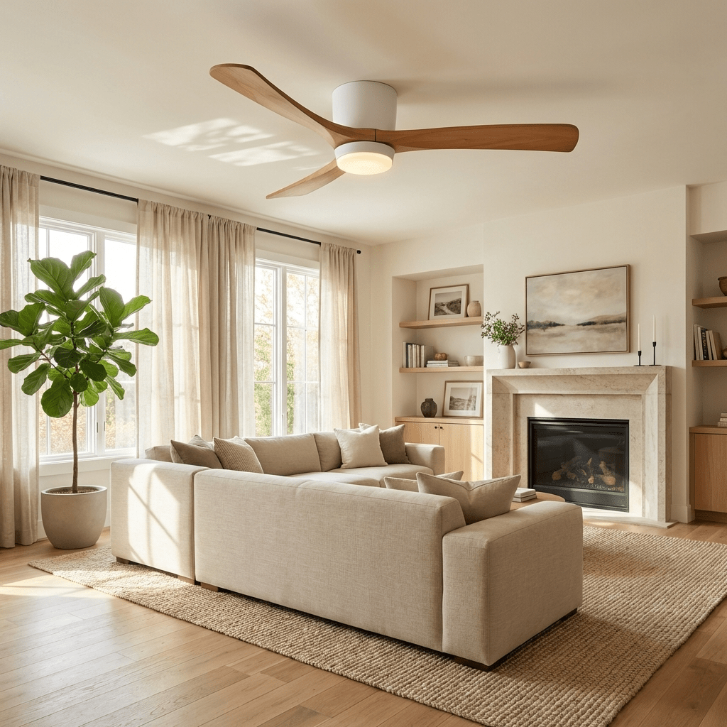 Ventilateur de plafond moderne en bois avec lumière LED