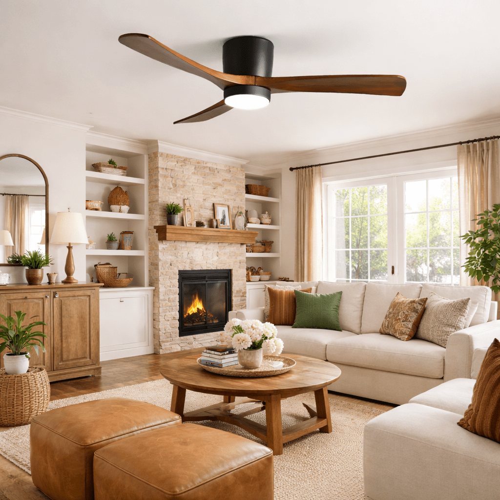 Ventilateur de plafond moderne en bois avec lumière LED
