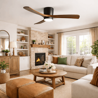 Ventilateur de plafond moderne en bois avec lumière LED
