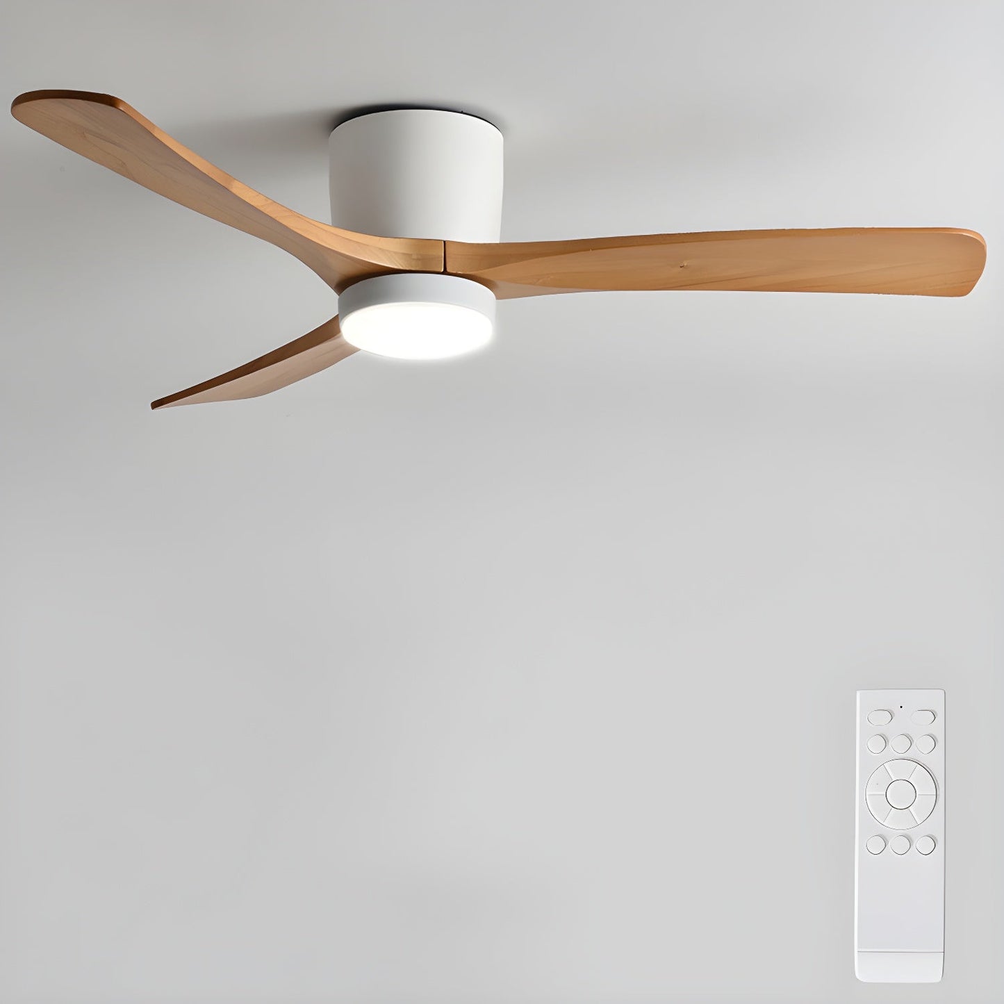 Ventilateur de plafond moderne en bois avec lumière LED
