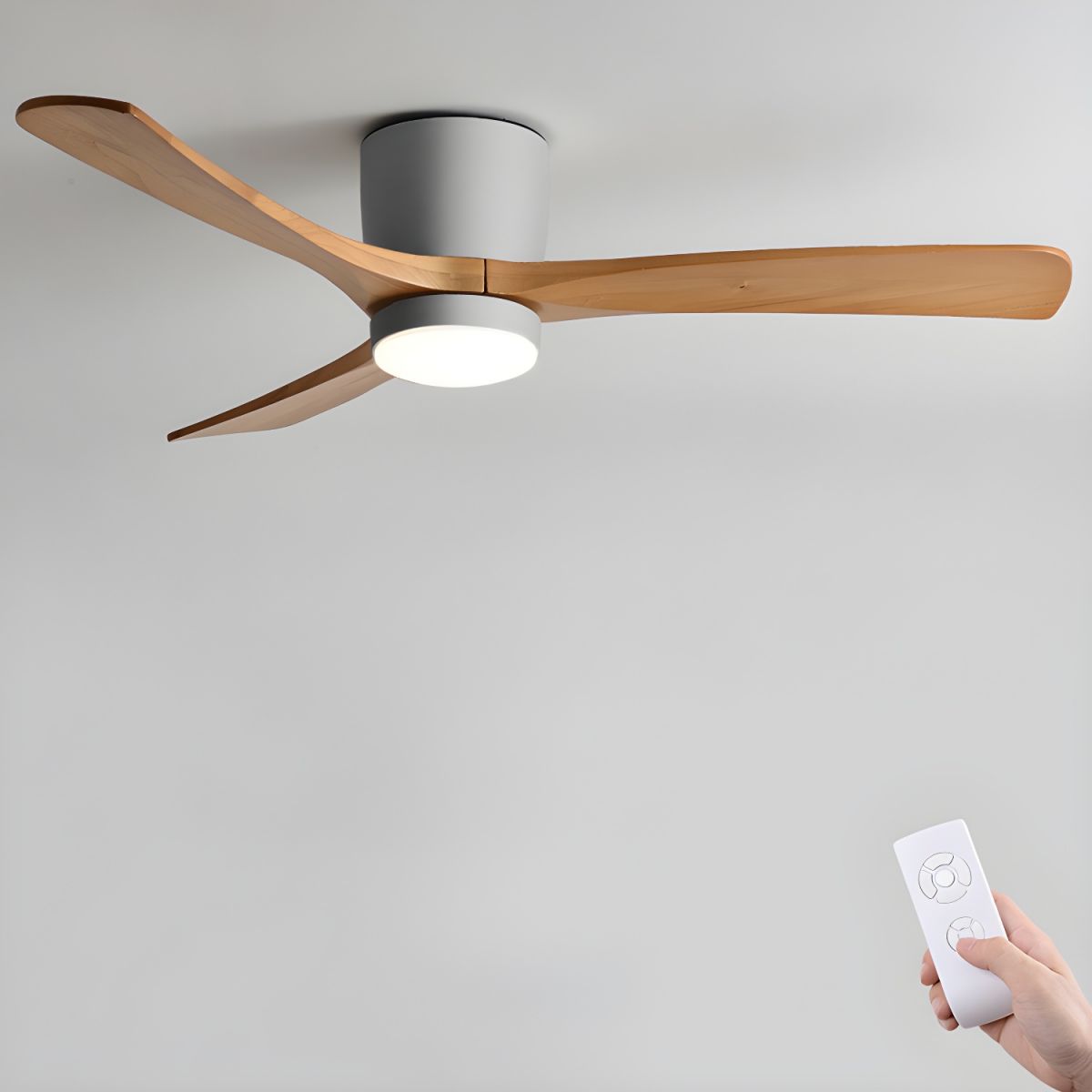 Ventilateur de plafond moderne en bois avec lumière LED