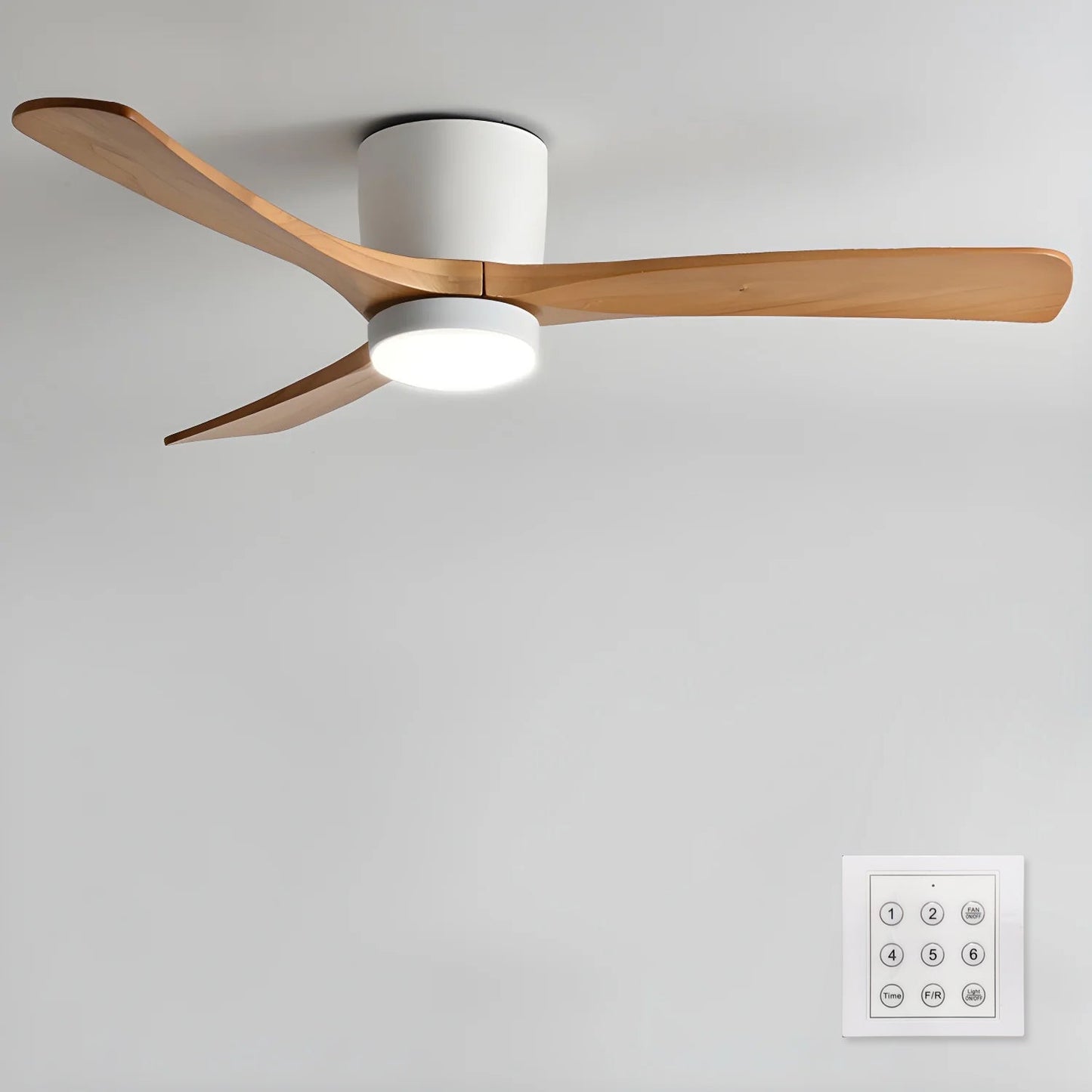 Ventilateur de plafond moderne en bois avec lumière LED