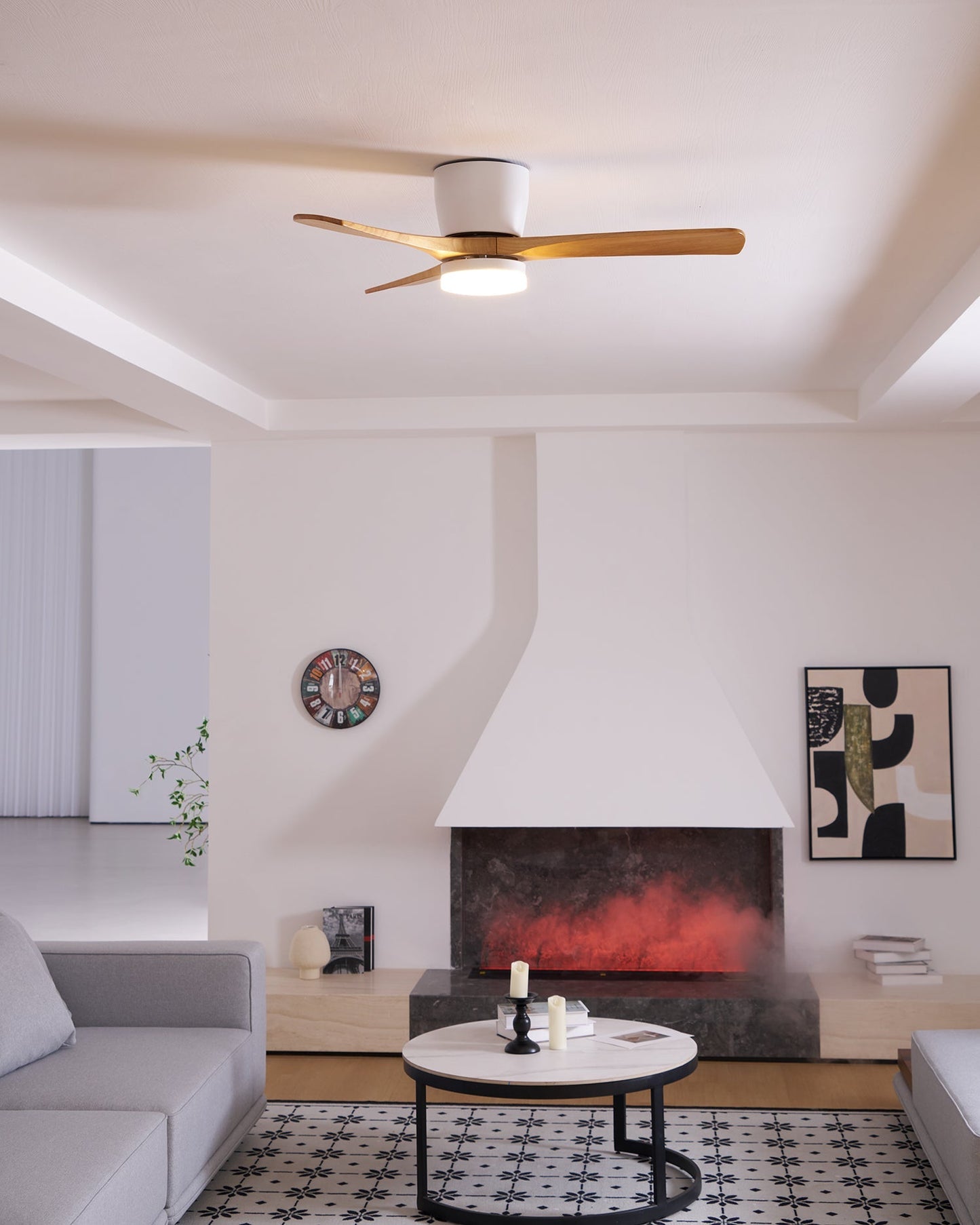 Ventilateur de plafond moderne en bois avec lumière LED