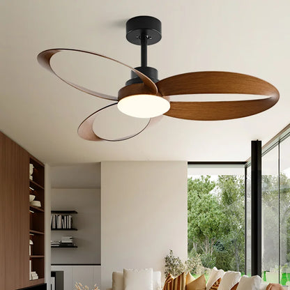 Ventilateur de plafond moderne à LED avec pales en bois