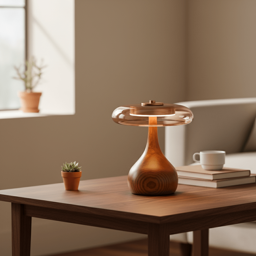 Lampe à poser en noyer style mi-siècle moderne Quilven