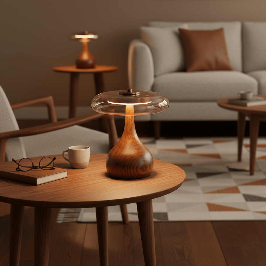 Lampe à poser en noyer style mi-siècle moderne Quilven