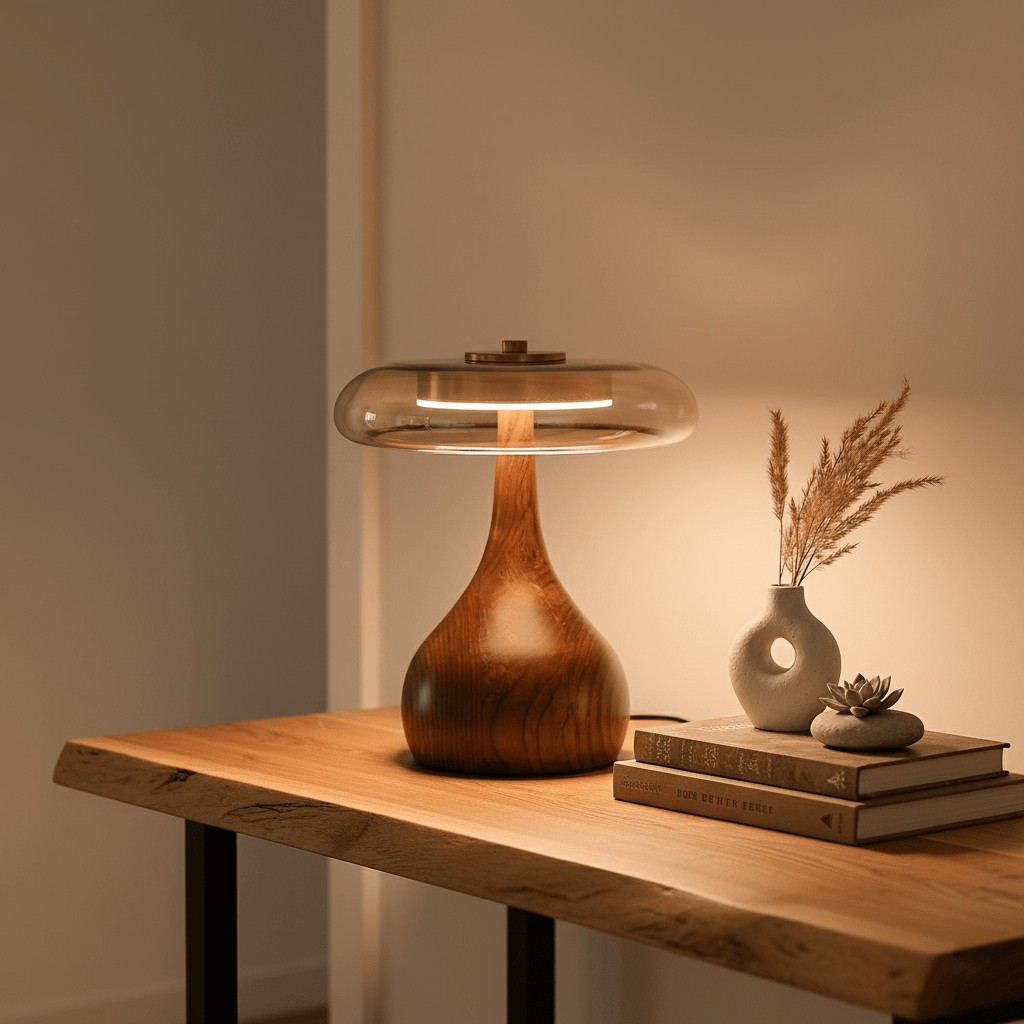 Lampe à poser en noyer style mi-siècle moderne Quilven