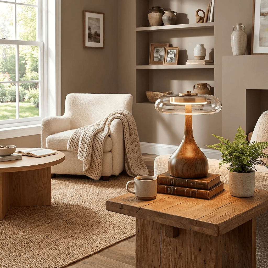 Lampe à poser en noyer style mi-siècle moderne Quilven