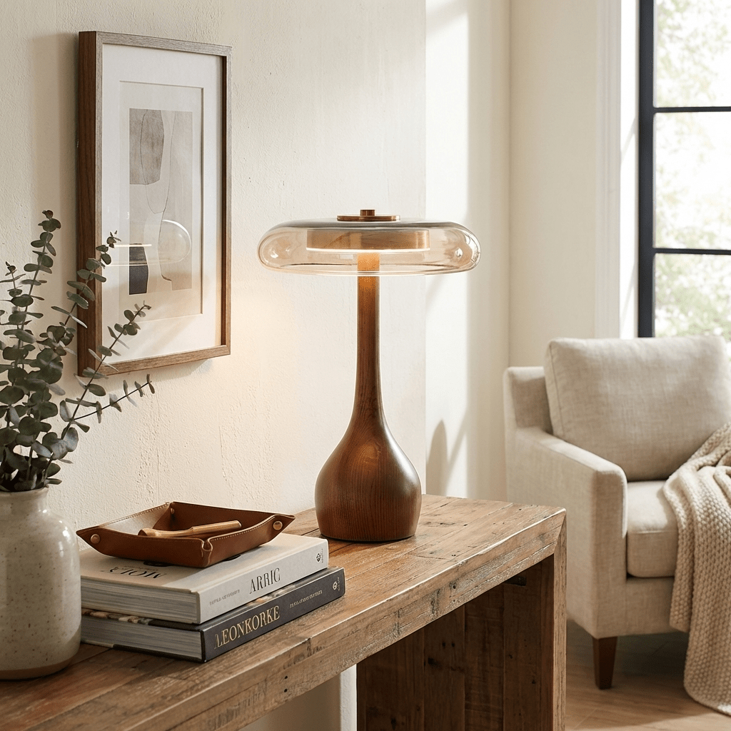 Lampe à poser en noyer style mi-siècle moderne Quilven