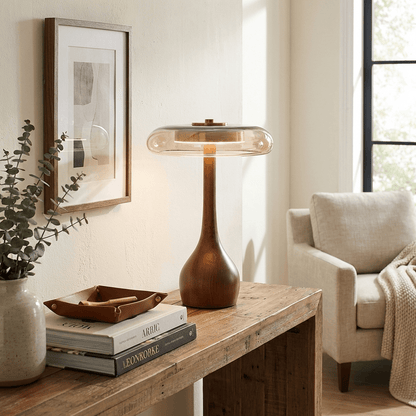 Lampe à poser en noyer style mi-siècle moderne Quilven