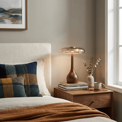 Lampe à poser en noyer style mi-siècle moderne Quilven