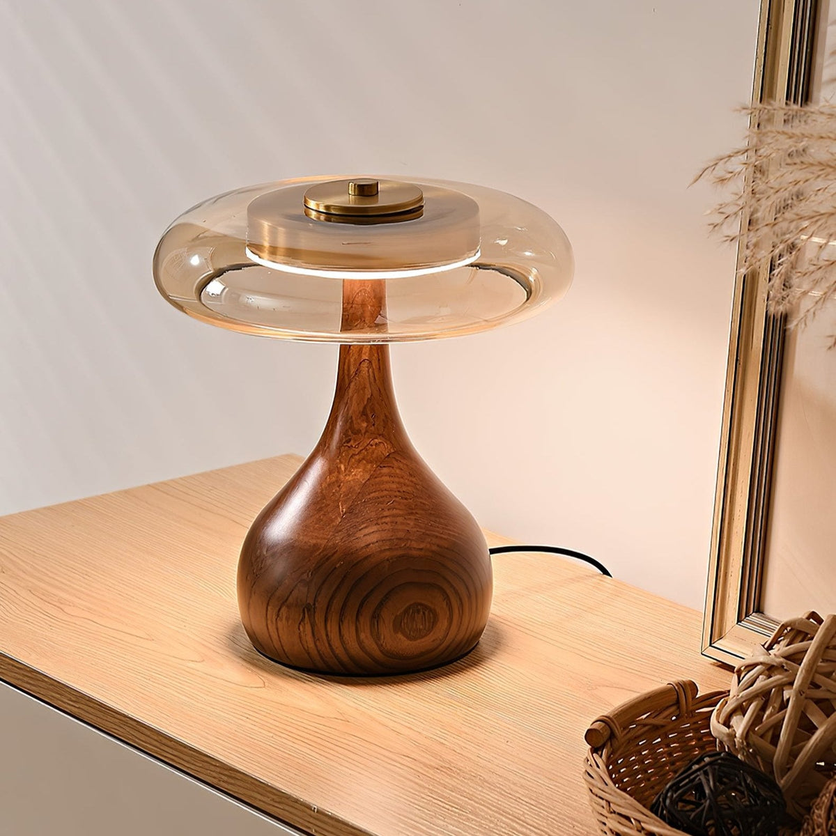 Lampe à poser en noyer style mi-siècle moderne Quilven