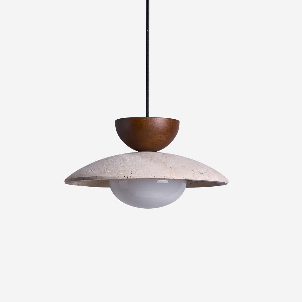 Suspension moderne en verre et travertin