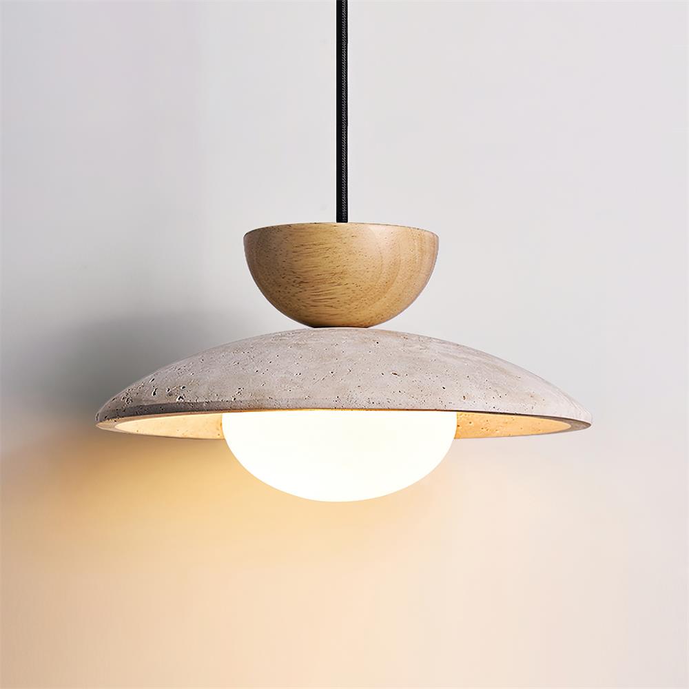 Suspension moderne en verre et travertin