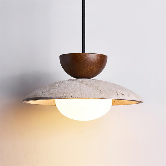 Suspension moderne en verre et travertin