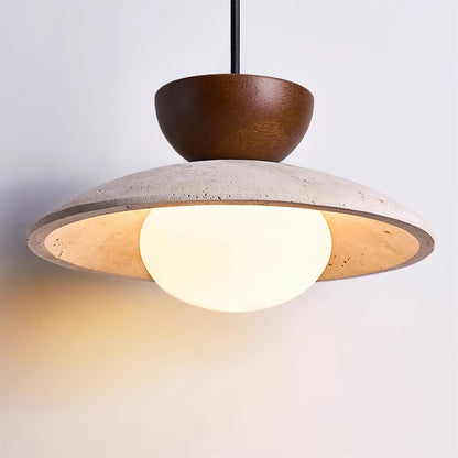 Suspension moderne en verre et travertin