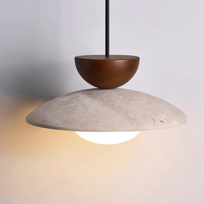 Suspension moderne en verre et travertin
