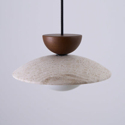 Suspension moderne en verre et travertin