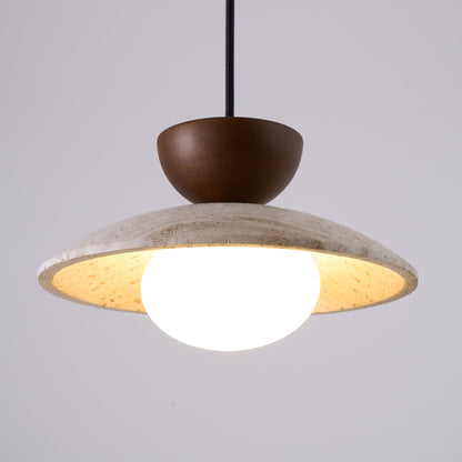 Suspension moderne en verre et travertin