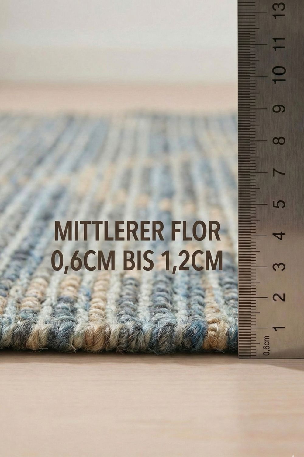 Handwoven wool-jute rug, blue