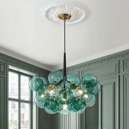 Lustre en laiton en verre bullé bleu sarcelle
