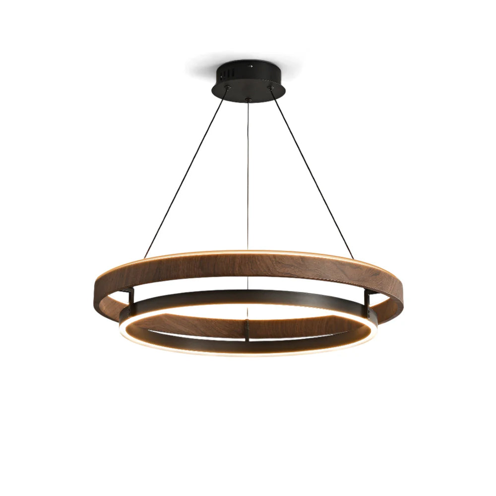 Lustre LED en noyer à double anneau