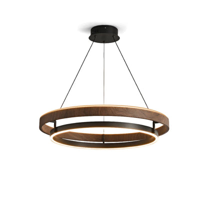 Lustre LED en noyer à double anneau
