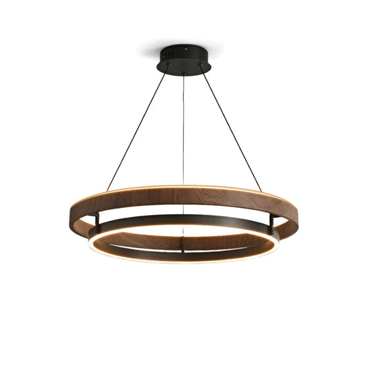 Lustre LED en noyer à double anneau