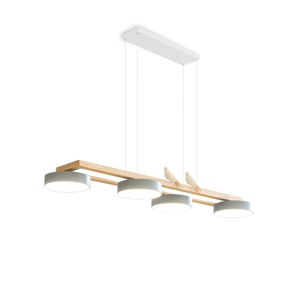 Lustre en bois linéaire avec motif d’oiseaux