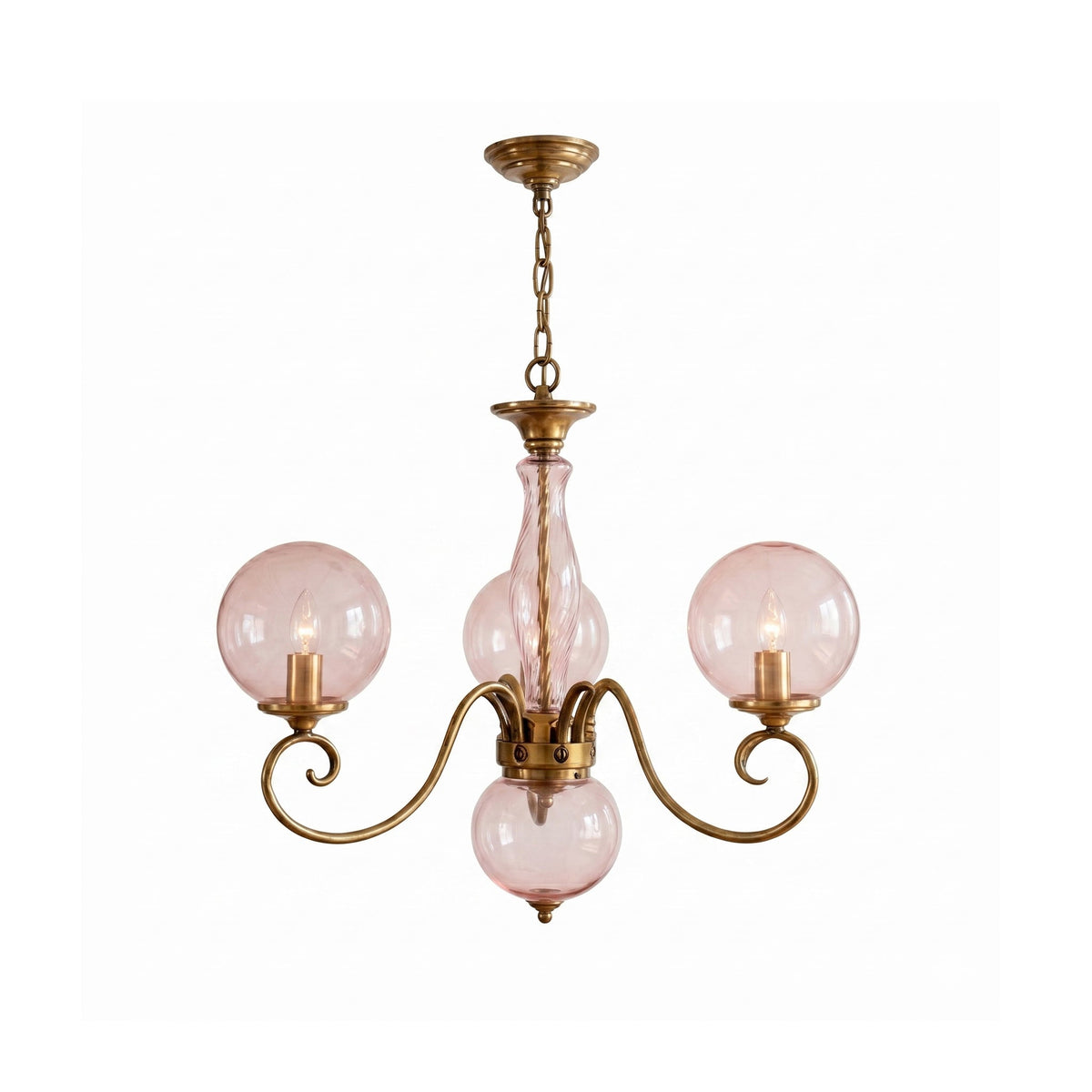 Lustre globe en laiton sculpté