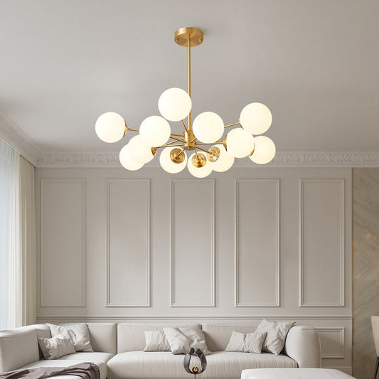 Lustre Spheralis en verre opalin et laiton, style Mid-Century