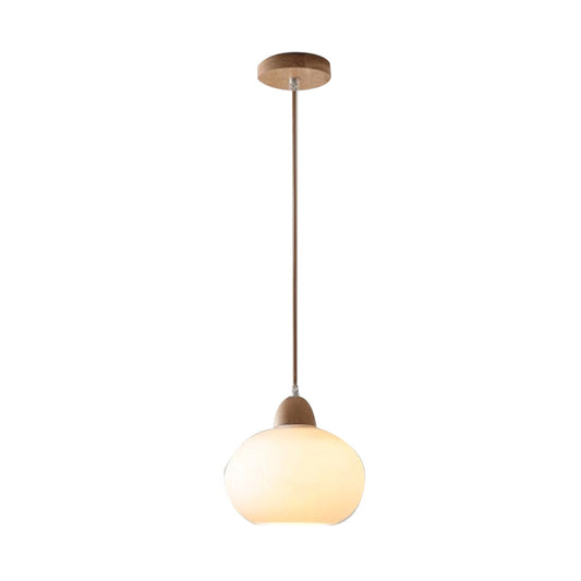 Suspension en bois et verre opalin#+#+#+#+