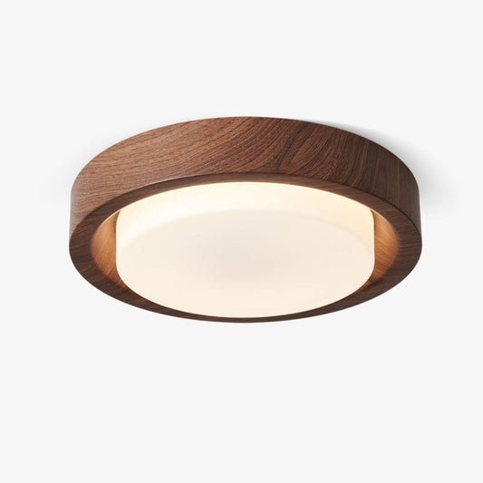 Plafonnier rond en bois et verre