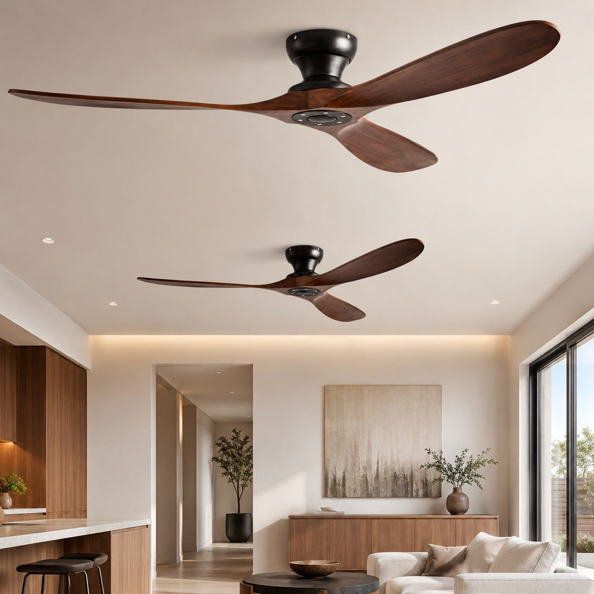 Ventilateur de plafond en bois à trois pales