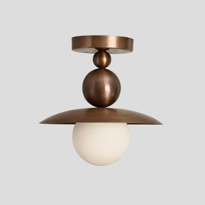 Plafonnier semi-encastré globe en laiton de style mid-century Seravin