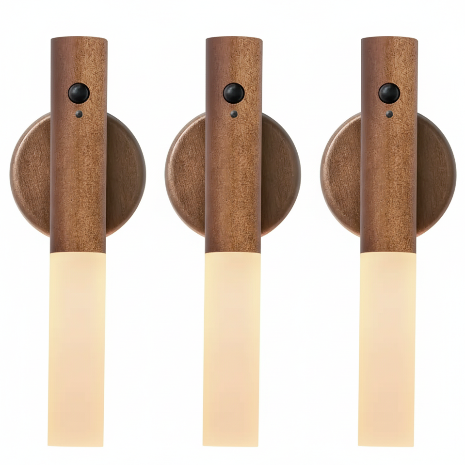Applique murale minimaliste en bois Oakmira avec détecteur de mouvement