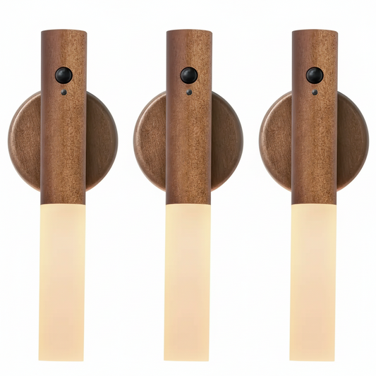 Applique murale minimaliste en bois Oakmira avec détecteur de mouvement