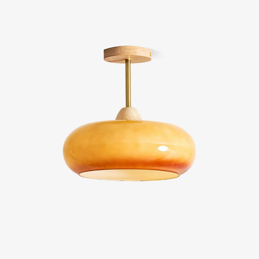 Plafonnier ovale en bois et verre