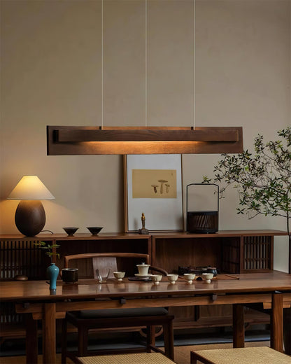 Lustre linéaire en bois et LED