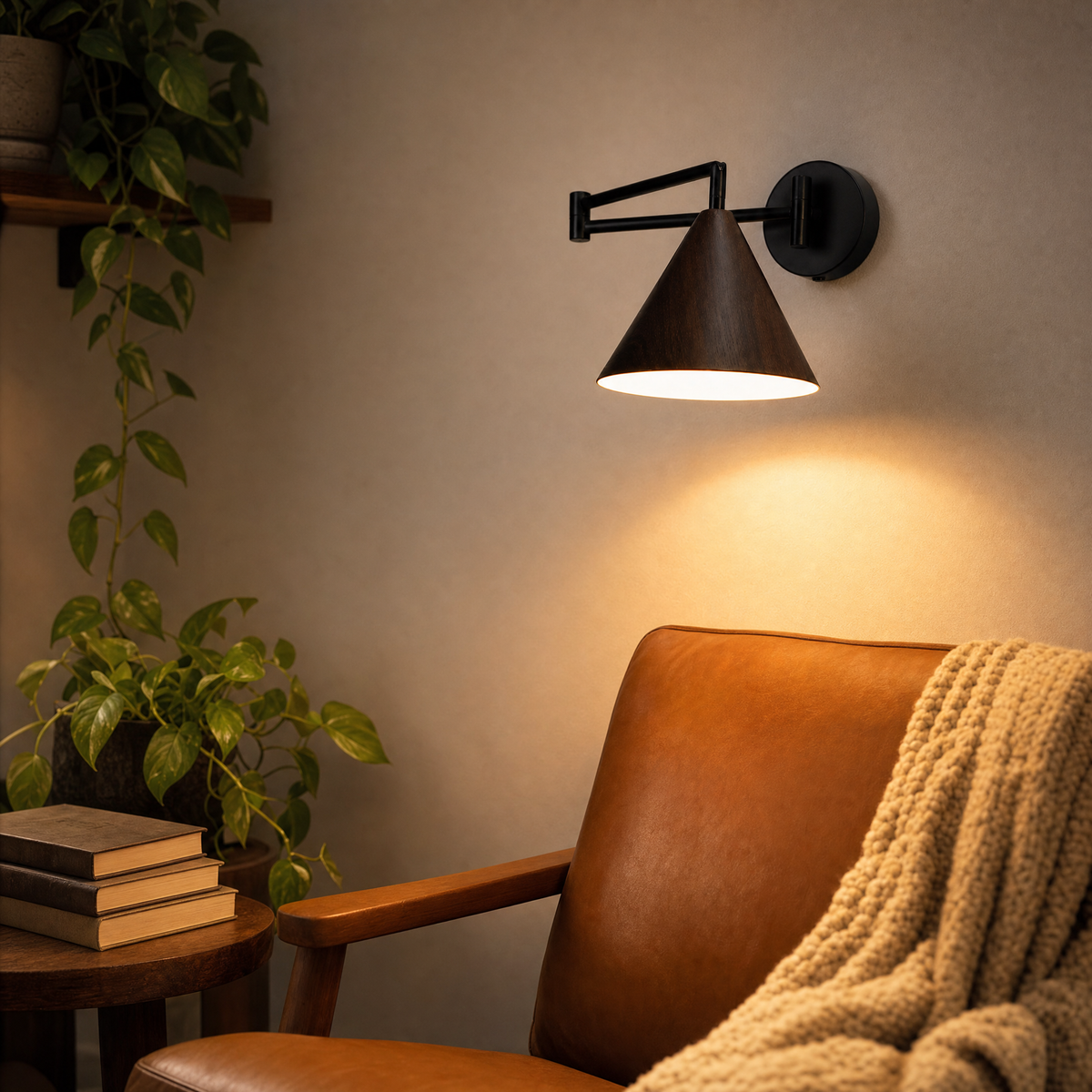 Applique murale Linnoro à bras pivotant, effet bois, style scandinave