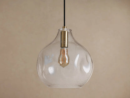 Suspension globe en verre texturé avec graines