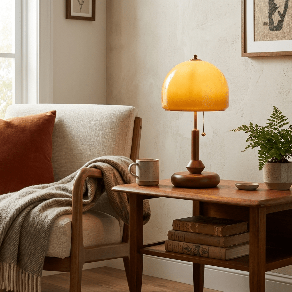 Lampe de table Bricora en noyer moderne du milieu du siècle